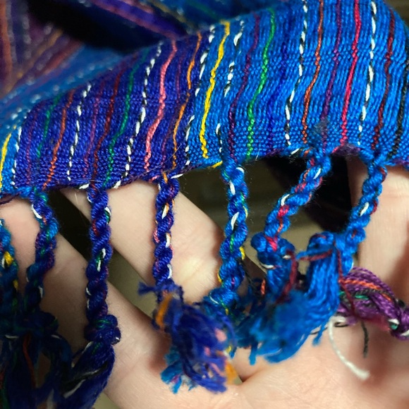 Blue and purple cotton scarf with tassels, artisan, boutique, light-weight, boho - Picture 5 of 6
